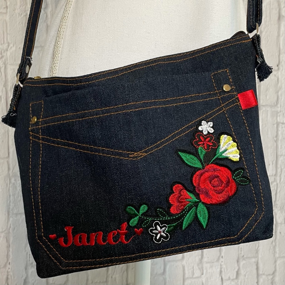 Denim Crossbody Purse Personalized Janet Roses 🌹